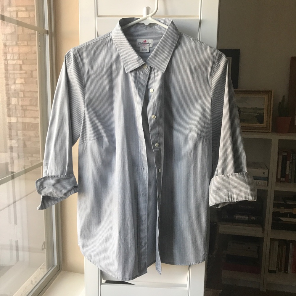 Pinstripe J. CREW Haberdashery 3/4 Sleeve Shirt